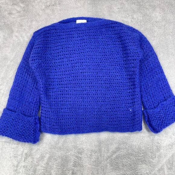 Forte Forte Crop Sweater Womens Size 4 Blue Open Knit Mohair Blend Cuff Sleeve - Picture 1 of 10